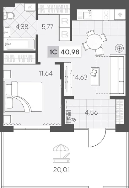 Новая 1-к квартира
 48.06 м² на 1/4 этаже в ЖК «Скандиа. Квартал у Озера» в городе Тюмень 