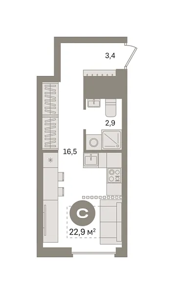 Новая квартира-студия
 22.86 м² на 5/8 этаже в ЖК «Северный квартал» в городе Тюмень 