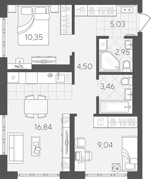 Новая 2-к квартира
 52.17 м² на 5/24 этаже в ЖК «Скандиа. Квартал в Слободе» в городе Тюмень 