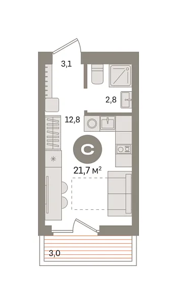 Новая квартира-студия
 21.7 м² на 7/9 этаже в ЖК «Первый квартал» в городе Тюмень 