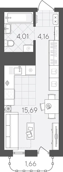 Новая квартира-студия
 25.52 м² на 18/24 этаже в ЖК «Скандиа. Квартал в Слободе» в городе Тюмень 