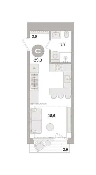 Новая квартира-студия
 29.3 м² на 7/21 этаже в ЖК «Дом «А»» в городе Тюмень 