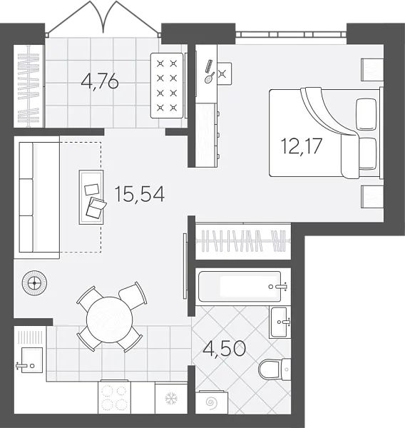 Новая 1-к квартира
 36.97 м² на 1/24 этаже в ЖК «Скандиа. Квартал в Слободе» в городе Тюмень 