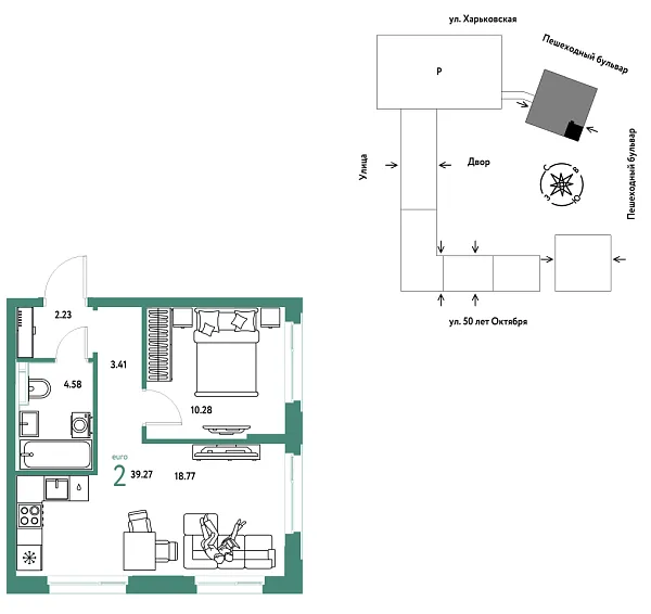 Новая 2-к квартира
 39.27 м² на 24/25 этаже в ЖК «Сердце Сибири» в городе Тюмень 