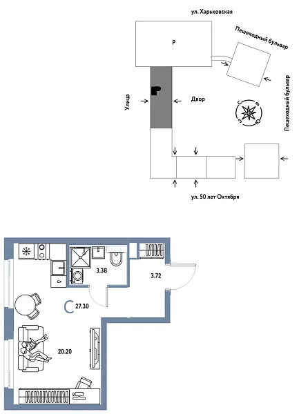Новая квартира-студия
 27.3 м² на 10/25 этаже в ЖК «Сердце Сибири» в городе Тюмень 