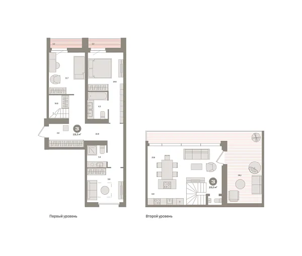 Новая 3-к квартира
 131.48 м² на 8/8 этаже в ЖК «Южные кварталы» в городе Тюмень 