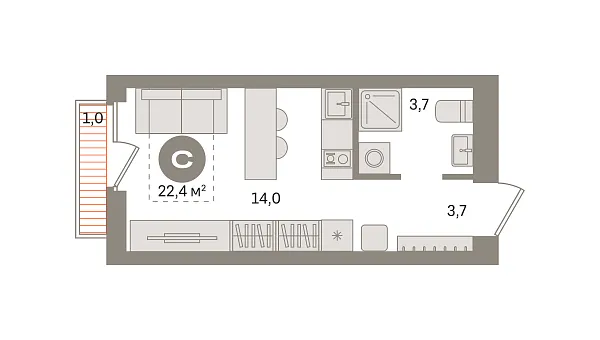 Новая квартира-студия
 22.42 м² на 9/17 этаже в ЖК «Первый квартал» в городе Тюмень 