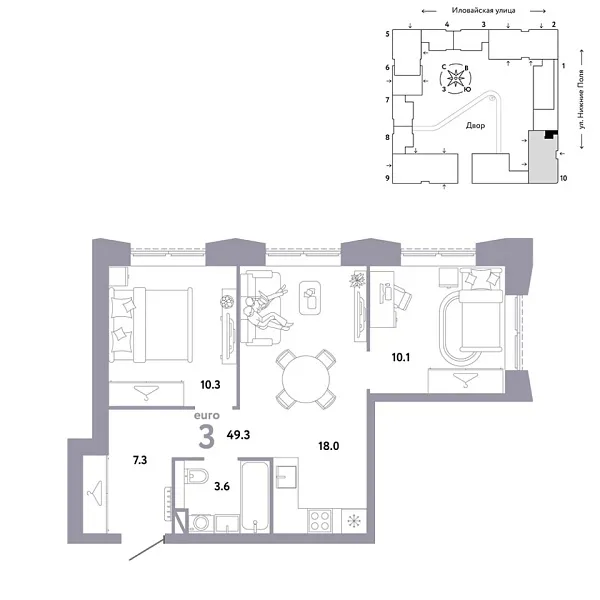Новая 3-к квартира
 49.3 м² на 30/38 этаже в ЖК «Страна.Заречная» в городе Тюмень 