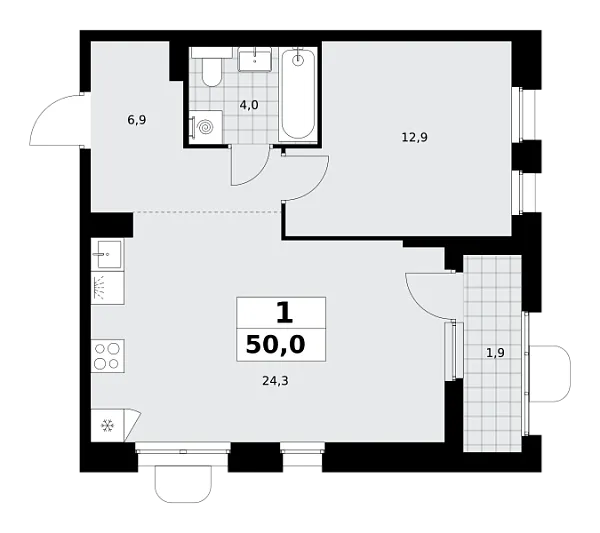 Новая 1-к квартира
 50 м² на 10/16 этаже в ЖК «Прокшино» в городе Тюмень 