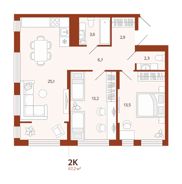 Новая 2-к квартира
 67.21 м² на 10/14 этаже в ЖК «ЖК Новатор» в городе Тюмень 
