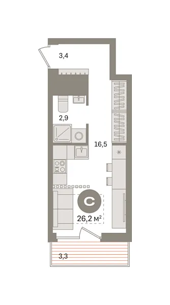 Новая квартира-студия
 26.17 м² на 5/8 этаже в ЖК «Северный квартал» в городе Тюмень 