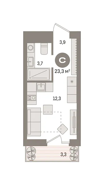 Новая квартира-студия
 23.29 м² на 7/8 этаже в ЖК «Новин» в городе Тюмень 