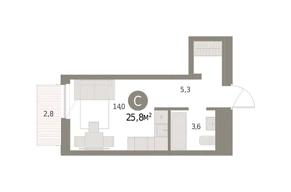 Новая квартира-студия
 25.77 м² на 5/16 этаже в ЖК «Шишимская горка» в городе Тюмень 