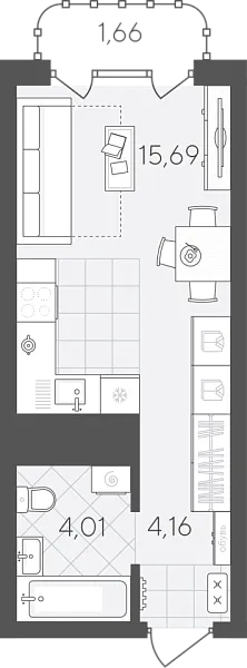 Новая квартира-студия
 25.52 м² на 24/24 этаже в ЖК «Скандиа. Квартал в Слободе» в городе Тюмень 