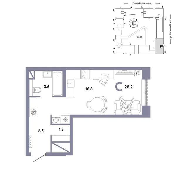 Новая квартира-студия
 28.2 м² на 29/38 этаже в ЖК «Страна.Заречная» в городе Тюмень 