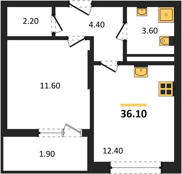 Новая 1-к квартира
 36.1 м² на 2/8 этаже в ЖК «Хозяин Морей» в городе Тюмень 