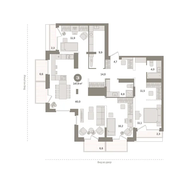 Новая 3-к квартира
 147.91 м² на 24/25 этаже в ЖК «Октябрьский на Туре» в городе Тюмень 