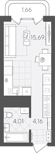 Новая квартира-студия
 25.52 м² на 22/24 этаже в ЖК «Скандиа. Квартал в Слободе» в городе Тюмень 