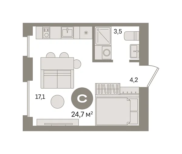 Новая квартира-студия
 24.68 м² на 2/8 этаже в ЖК «Первый квартал» в городе Тюмень 