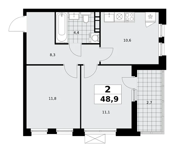 Новая 2-к квартира
 48.9 м² на 12/18 этаже в ЖК «Скандинавия» в городе Тюмень 