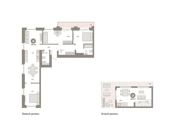 Новая 3-к квартира
 143.5 м² на 9/9 этаже в ЖК «Квартал «Метроном»» в городе Тюмень 