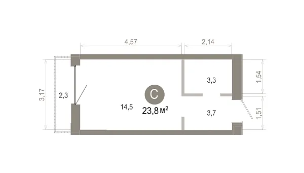 Количество комнат: Студия,  23.83 кв.м.
