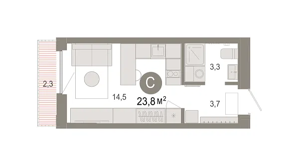 Новая квартира-студия
 23.83 м² на 13/17 этаже в ЖК «Октябрьский на Туре» в городе Тюмень 