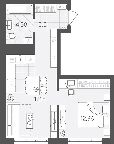 Новая 1-к квартира
 39.4 м² на 3/24 этаже в ЖК «Скандиа. Квартал в Слободе» в городе Тюмень 