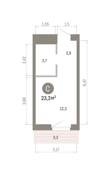 Количество комнат: Студия,  23.29 кв.м.