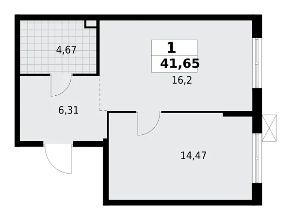 Новая 1-к квартира
 41.65 м² на 2/13 этаже в ЖК «А101 Лаголово» в городе Тюмень 