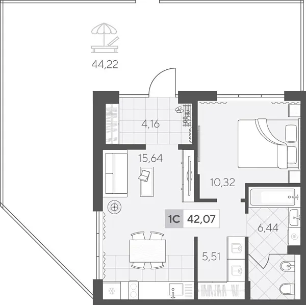 Новая 1-к квартира
 49.15 м² на 1/4 этаже в ЖК «Скандиа. Квартал у Озера» в городе Тюмень 