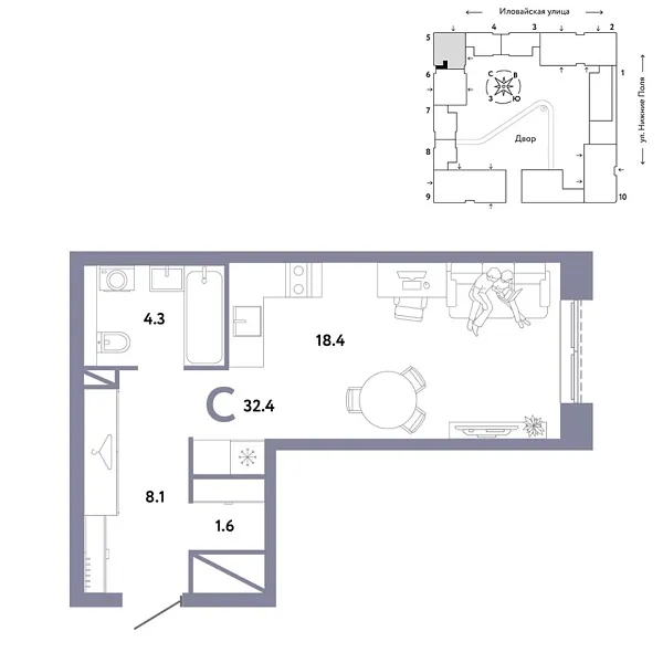 Новая квартира-студия
 32.4 м² на 22/38 этаже в ЖК «Страна.Заречная» в городе Тюмень 