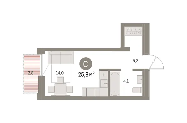 Новая квартира-студия
 25.76 м² на 7/16 этаже в ЖК «Шишимская горка» в городе Тюмень 