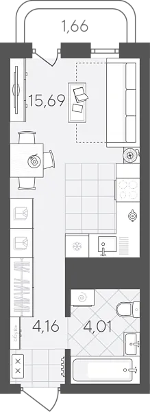 Новая квартира-студия
 25.52 м² на 13/24 этаже в ЖК «Скандиа. Квартал в Слободе» в городе Тюмень 