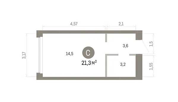Количество комнат: Студия,  21.3 кв.м.
