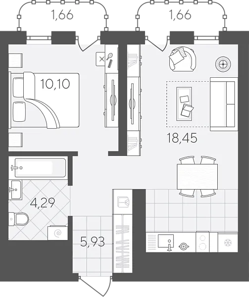 Новая 1-к квартира
 42.09 м² на 11/24 этаже в ЖК «Скандиа. Квартал в Слободе» в городе Тюмень 