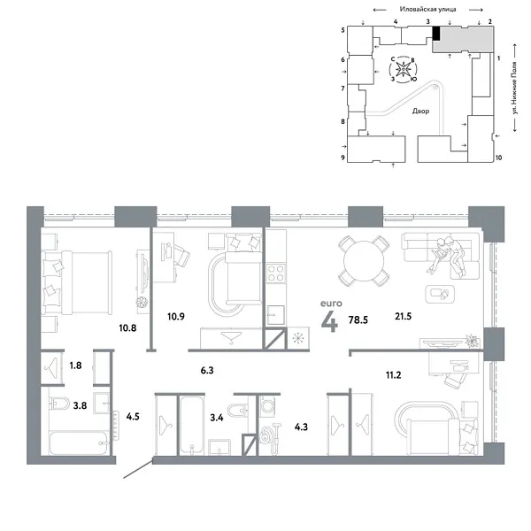 Новая 4-к квартира
 78.5 м² на 26/38 этаже в ЖК «Страна.Заречная» в городе Тюмень 