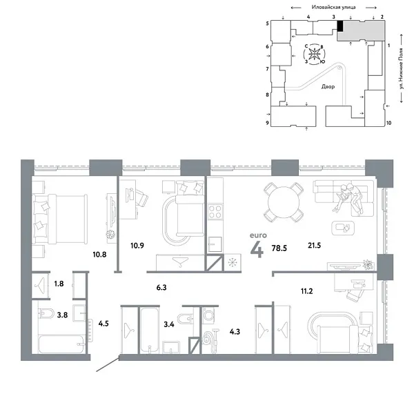 Новая 4-к квартира
 78.5 м² на 30/38 этаже в ЖК «Страна.Заречная» в городе Тюмень 