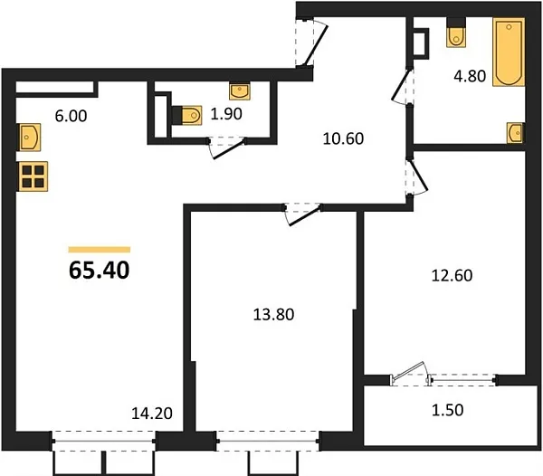 Новая 2-к квартира
 65.4 м² на 5/18 этаже в ЖК «Порто-Ново» в городе Тюмень 