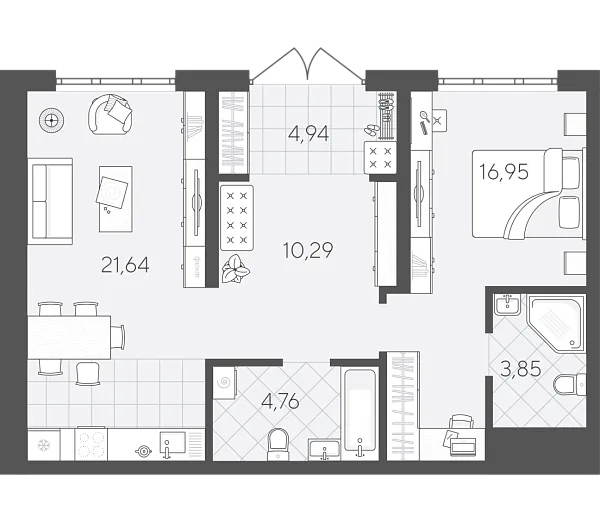 Новая 1-к квартира
 62.43 м² на 1/24 этаже в ЖК «Скандиа. Квартал в Слободе» в городе Тюмень 