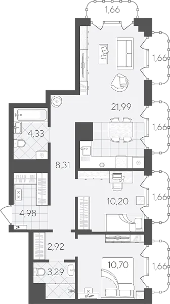 Новая 2-к квартира
 75.02 м² на 24/24 этаже в ЖК «Скандиа. Квартал в Слободе» в городе Тюмень 