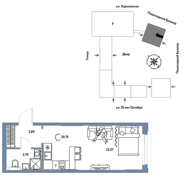 Новая квартира-студия
 29.75 м² на 6/25 этаже в ЖК «Сердце Сибири» в городе Тюмень 