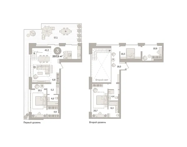 Новая 3-к квартира
 207.48 м² на 27/27 этаже в ЖК «Квартал «МОНС»» в городе Тюмень 
