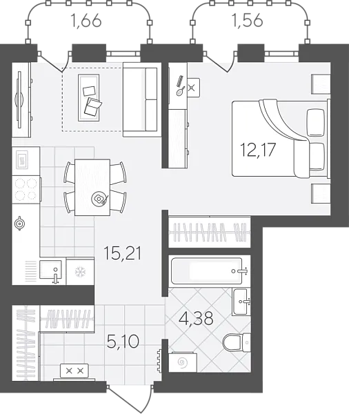 Новая 1-к квартира
 40.08 м² на 10/24 этаже в ЖК «Скандиа. Квартал в Слободе» в городе Тюмень 