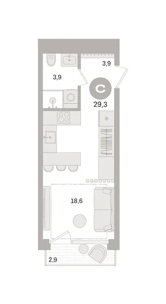 Новая квартира-студия
 29.3 м² на 7/21 этаже в ЖК «Дом «А»» в городе Тюмень 