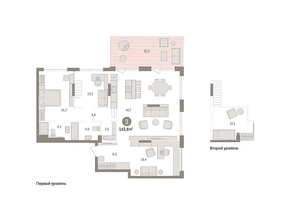 Новая 3-к квартира
 143.81 м² на 1/17 этаже в ЖК «Октябрьский на Туре» в городе Тюмень 