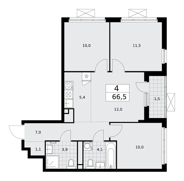 Новая 4-к квартира
 66.6 м² на 17/17 этаже в ЖК «Прокшино» в городе Тюмень 