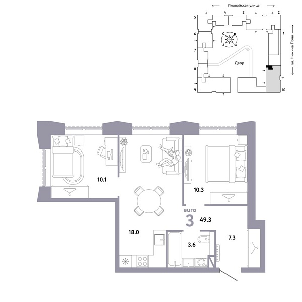 Новая 3-к квартира
 49.3 м² на 28/38 этаже в ЖК «Страна.Заречная» в городе Тюмень 