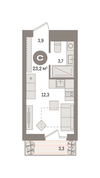 Новая квартира-студия
 23.16 м² на 4/8 этаже в ЖК «Новин» в городе Тюмень 
