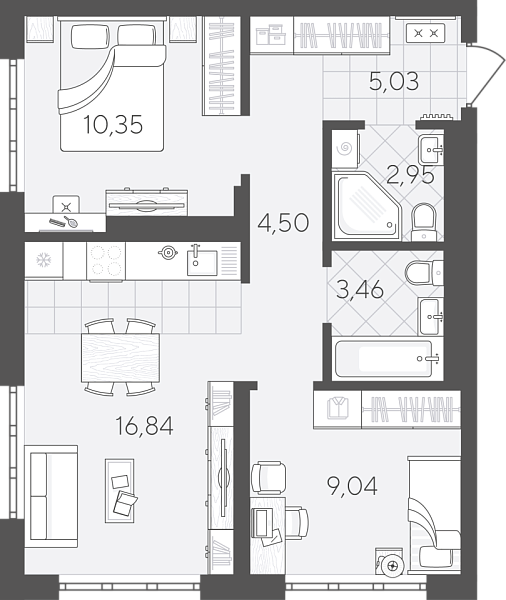 Новая 2-к квартира
 52.17 м² на 5/24 этаже в ЖК «Скандиа. Квартал в Слободе» в городе Тюмень 